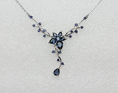 Faship Gorgeous CZ Crystal Floral Necklace Earrings Set - color: Navy Blue