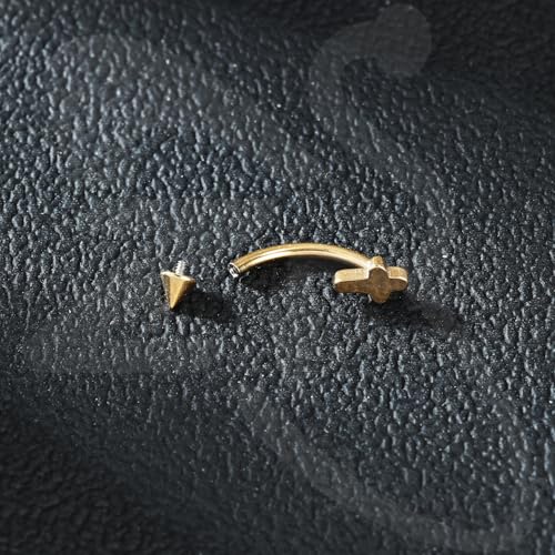 ZS 2 Pairs Stainless Steel Eyebrow Rings, 16G Curved Belly Rings Navel Barbell Helix Daith Tragus Earrings, 8/10mm Spike Vertical Labret Lip Piercing Jewelry - color: Gold,Cross-L:8/10mm