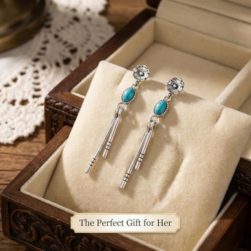 Turquoise Earrings for Women,Small Dangle Earrings,Boho Turquoise Earring with Teardrop Dangle Western Accessories - color: Silver Drop