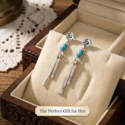Turquoise Earrings for Women,Small Dangle Earrings,Boho Turquoise Earring with Teardrop Dangle Western Accessories - color: Silver Drop