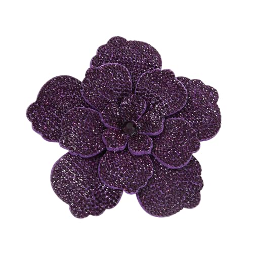 Rhinestone Flower Brooch Pin for Women Men Elegant Sparkly Crystal Camellia Floral Lapel Pins Shawl Dress Suit Clothes Accessories Wedding Party Fashion Jewelry 105mm - color: Purple