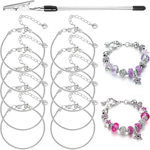 10 Pcs Snake Chain Charm Bracelet Chains with Bracelet Helper 3mm Adjustable Snake Charm Bracelet with Heart Lobster Clasp Extender Chain DIY Bracelet Chains for Women Gifts Jewelry Making Supplies - color: 10Pcs 6.3 Inch Bracelet with Bracelet Helper