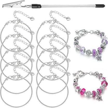 10 Pcs Snake Chain Charm Bracelet Chains with Bracelet Helper 3mm Adjustable Snake Charm Bracelet with Heart Lobster Clasp Extender Chain DIY Bracelet Chains for Women Gifts Jewelry Making Supplies - color: 10Pcs 6.3 Inch Bracelet with Bracelet Helper