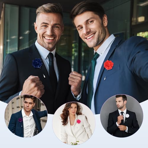 M METERXITY Flower Lapel Pins for Men, Boutonnieres Pin Camellia Flower Groom Boutonnieres for Wedding/Graduation - color: Navy Blue