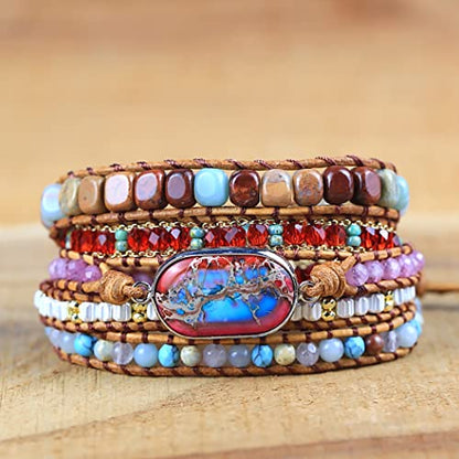 Women Wrap Bracelet Boho Natural Jasper Crystal Stone Beads Strand Bracelets - color: Style 12-Emperor Stone