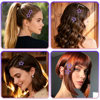 64 Pcs Metal Snap Hair Clips for Women,Small Snap Barrettes for Women Girls Thick Fine Hair (Purple) - color: Purple