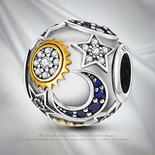 Pandach 925 Sterling Silver Charms for Bracelet&Necklace Dangle Pendant Bead with 5A Cubic Zirconia Stones,Jewelry Beads Gifts for Women - style: Bead Charm Moon Sun Star