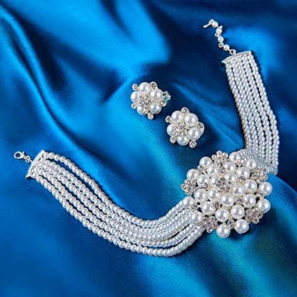 Classic Faux Pearl Jewelry Set for Women, 1950s Inspired Strand Necklace with Earrings, Elegant Gift for Mother's Day & Wedding - color: Stud Pin Earring and Necklace