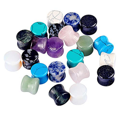 Oyaface 22 Pcs Mixed Stone Ear Plugs Kit Stretching Earrings Gauges Set Saddle Double Flare Expander Tunnels for Men Women Earrings Body Piercing Jewelry - color: 4G (5mm)