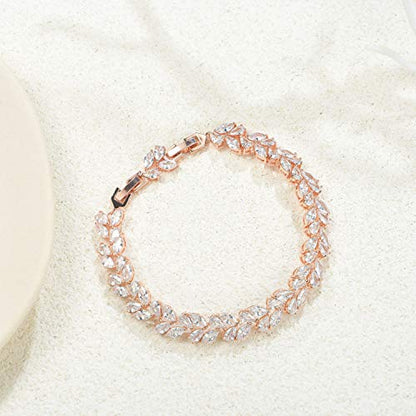 SWEETV Wedding Bridal Bracelet for Brides, Cubic Zirconia Classic Tennis Bracelet for Women Jewelry Gift - color: Rose Gold
