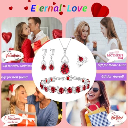 Wedding Jewelry Set for Women Gem Necklace Earrings Bracelet Luxury Jewelry Set Birthday Valentine's Day Mother's Day Christmas Prom Jewelry Gift - color: KKJ-4-Garnet