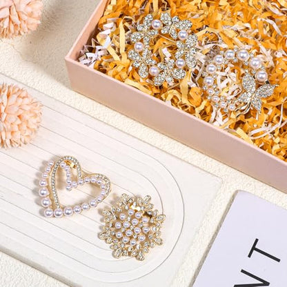 4pcs Brooches and Pins for Women, Flower Brooch, Crystal Pearl Brooch, for Women Fashion Accessories - style: Heart
