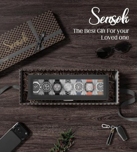 Watch Case Box for Men - 7 SLots Watches Storage Organizer Real-Glass Display Case with Jewelry Drawer 2-Layer PU Leather Collection Holder Gift for Loved Ones Black - size: 7 Slots, Black