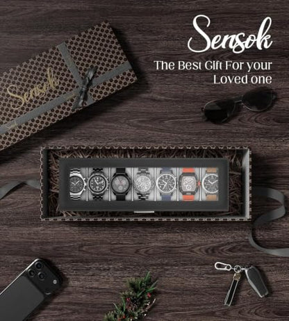 Watch Case Box for Men - 7 SLots Watches Storage Organizer Real-Glass Display Case with Jewelry Drawer 2-Layer PU Leather Collection Holder Gift for Loved Ones Black - size: 7 Slots, Black