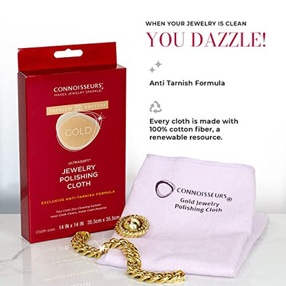 CONNOISSEURS - Extra Large Polishing Cloth - 14x14 Inches | Premium Edition - For Gold Jewelry - Ultrasoft Fabric with Anti-Tarnish Formula - style: 14 x 14 Inches - Gold