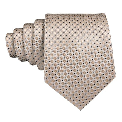 YOHOWA Men Plaid/Striped Ties Clip Set Silk Necktie Pocket Square Cufflinks | Woven Classic,Formal/Casual Mens Tie,Pocket Square Cufflinks Set,Luxury,Business,Wedding,Party,Prom,Graduation - color: Champagne Gold