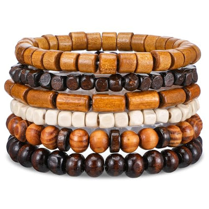 Wooden Mens Beaded Bracelets Adjustable Elasticity Mens Bracelet Multi-Layer Detachable Beaded Bracelets for Men - color: T-002
