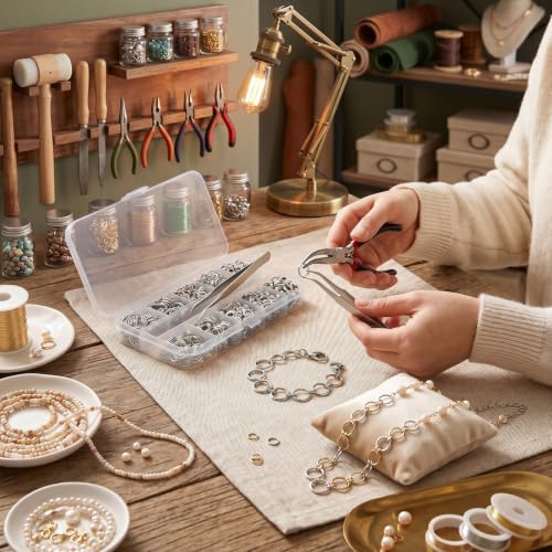 1200 Pcs Jump Rings for Jewelry Making, Open Jump Rings with Pliers, Tweezer and Lobster Clasps for Necklace Repair and Bracelet Making (Silver) - color: Silver