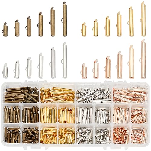 PH PandaHall 480pcs Slider End Clasps 4 Colors Beading Tubes Slider End Caps Slide Tube End Bar for Seed Beads Looms Multi-Strand Necklace Bracelet Jewelry Making (10/13 / 16/20 / 25 / 30mm)