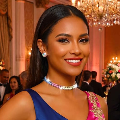 CLOACE Rhinestone Bridal Wedding Jewelry Set Sparkly Chocker Necklaces Earrings Prom Jewelry Accessories for Women - color: Colorful
