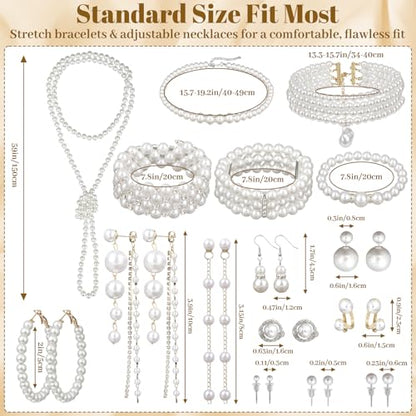 16 Pcs Pearl Jewelry Set with Necklace, Earrings and Bracelets, Pearl Necklaces for Women, Faux Pearls Set Jewelry for Wedding Bridal Christmas Party