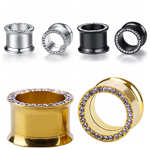 WBRWP Unisex Women 6pcs/8pcs-3pairs/4pairs Hollow Zircon Stainless Steel Screw Ear Plugs Tunnels with ZirconEar Plugs Tunnels - Ear Expander - Ear Gauges Stretcher Body Piercing 8g-5/8 - color: 3pairs(6pcs) Hollow Tunnels with zircon set
