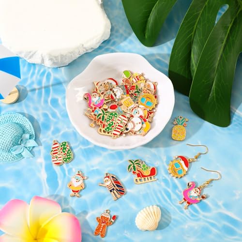 MARFOREVER 40 Pcs/20 Pairs July Christmas Charms Summer Christmas Charms | Holiday Xmas in July Enamel Charm, Beach Hawaiian Pendants, Bracelet Necklace Earrings Making, DIY Carfting Accessories - style: Christmas in July
