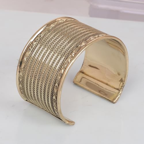 Touchstone Indian Bollywood Desire Brass Base Exotic Workmanship Free Size Cuff Bracelet in Antique Gold Or White Or Copper Tone for Women. - style: 1 D993 Light Gold