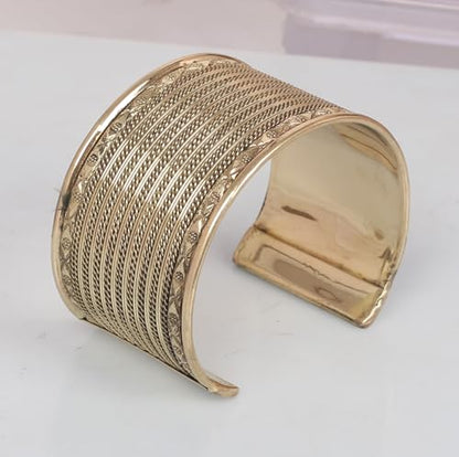 Touchstone Indian Bollywood Desire Brass Base Exotic Workmanship Free Size Cuff Bracelet in Antique Gold Or White Or Copper Tone for Women. - style: 1 D993 Light Gold