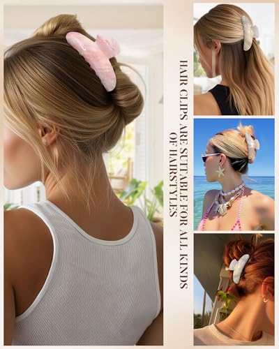 Molans 3PCS Hair Claw Clips Acrylic Clamps for women - Non-slip Strong Hold Barrettes for Thin Thick Hair, Medium hair clips Accessories - color: yellow/pink/purple