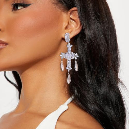 Silver Earrings for Women - Sparkly Crystal Clip On Earrings Statement Rhinestone Wedding Earring for Non Pierced Trendy Formal Prom Jewelry Gift - color: Silver 4