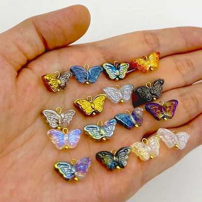 50 Pcs Crystal Glass Pendants for DIY Jewelry Making, AB Color Plated Charms for Bracelet Necklace Earring - style: 50 Pcs-Butterfly
