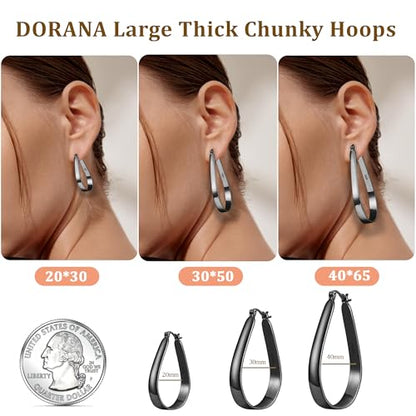 Sterling Silver Hoop Earrings for Women Large Oval Hoop Earrings Lightweight Big Gold Hoops Earrings Hypoallergenic 14K Gold Plated Hoops Earrings Non Tarnish Jewelry Gifts 20/30/40mm - color: Black-30*50mm