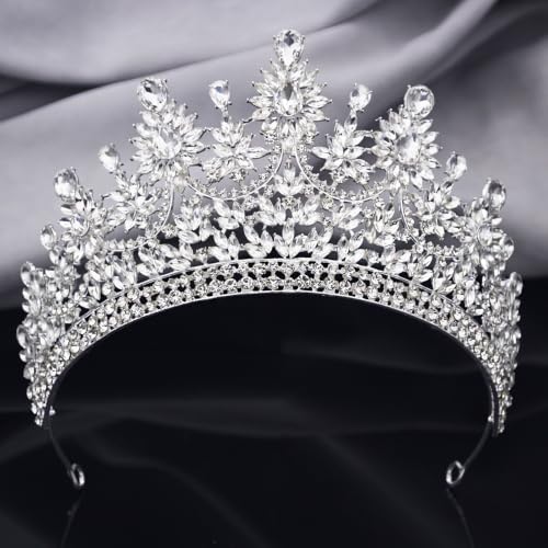 Crowns and Tiaras Jewelry Set for Women.Wedding (Gold Green) | Wedding Crown, Necklace Earrings, Princess Queen Birthday Party, Pageant Bridal, Costume Accessories - color: Silver White