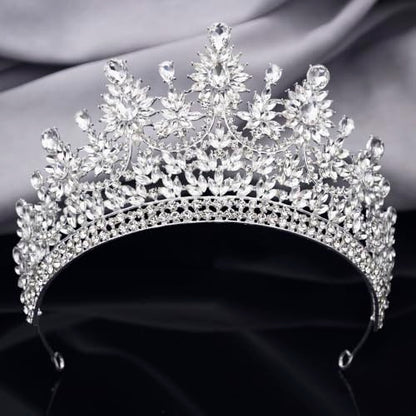Crowns and Tiaras Jewelry Set for Women.Wedding (Gold Green) | Wedding Crown, Necklace Earrings, Princess Queen Birthday Party, Pageant Bridal, Costume Accessories - color: Silver White