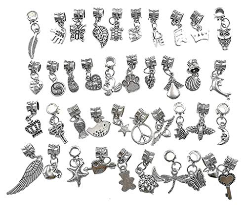 Alloy Dangle Spacer Beads Bails Connector with Multistyle Pendant Charm Dangler for DIY Bracelet Necklace Jewelry Making Accessaries(40pcs,Tibetan Silver Tone) - color: Tibetan Silver Tone