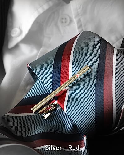 [TAVARAT] Tie Clip Tie Clips for Men Black Silver Tie Bar Tie Pin Tps-032 - style: silver red