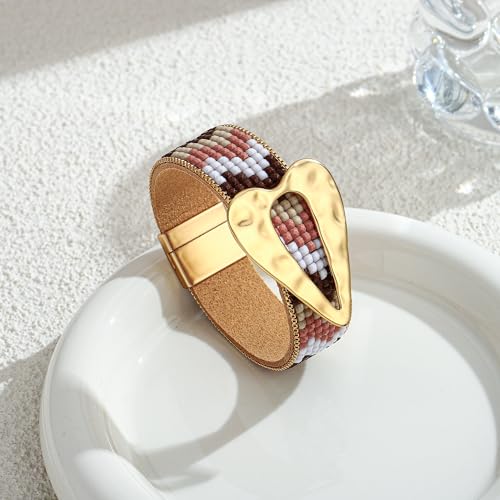 WOWORAMA Boho Leather Wrap Bracelet for Women Trendy Multi Layered Leather Bracelets Wide Western Stackable Wristband Cuff Bangles Statement Bracelet Jewelry - color: Colorful