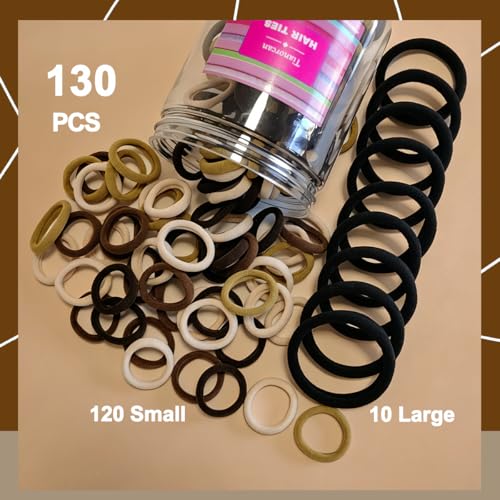130 Pcs Baby Hair Ties Set, 120 Pcs Small Hair Ties and 10 Pcs Large Hair Ties, Seamless Hair Bands for Girls Elastic Ponytail Holders (Brown) - color: Brown