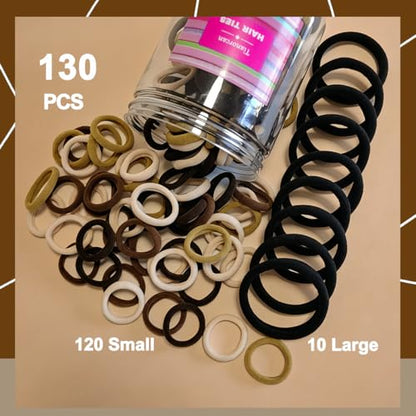 130 Pcs Baby Hair Ties Set, 120 Pcs Small Hair Ties and 10 Pcs Large Hair Ties, Seamless Hair Bands for Girls Elastic Ponytail Holders (Brown) - color: Brown