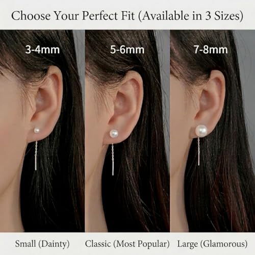 3-Pair S999 Sterling Silver Real Pearl Threader Earrings for Women
