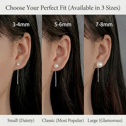 3-Pair S999 Sterling Silver Real Pearl Threader Earrings for Women