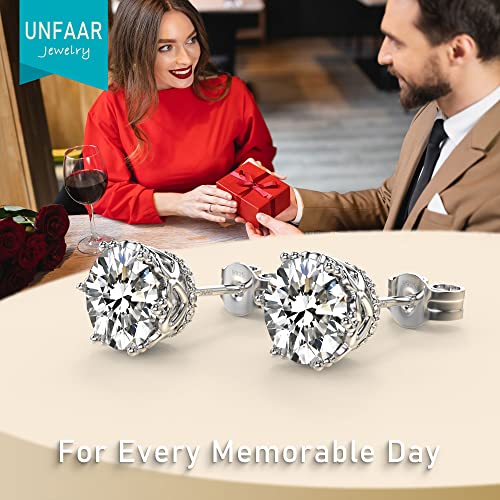 Round Cut Cubic Zirconia Stud Earrings for Men Women | Brilliant CZ Simulated Diamond, 18K White Gold Plated Sterling Silver, Hypoallergenic - color: Silver