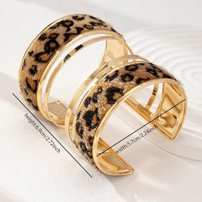 COLORFUL BLING Metal Punk Leopard Print Bangle Bracelet for Women Wide Chunky Gold Stackable Wrapped Open Cuff Bracelets Wristband Statement Jewelry - style: style 8