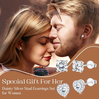 SAILIMUE Hypoallergenic Sterling Silver Stud Earrings for Women Men | Brilliant Heart Knot Round Cubic Zirconia Earring Studs for Sensitive Ears Gold Silver Tone - color: silver-A