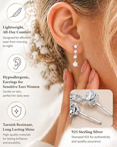 14K Gold Plated/Sterling Silver CZ Pearl Drop Dangle Earrings for Women - color: Silver-4 CZ