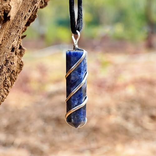 Natural Sodalite Crystal Healing Necklace - for Third Eye Chakra. Promotes Communication, Deepens Meditation, Instills Drive for Truth. Calms Anxiety, Enhances Self-Acceptance. with Stylish SS Chain