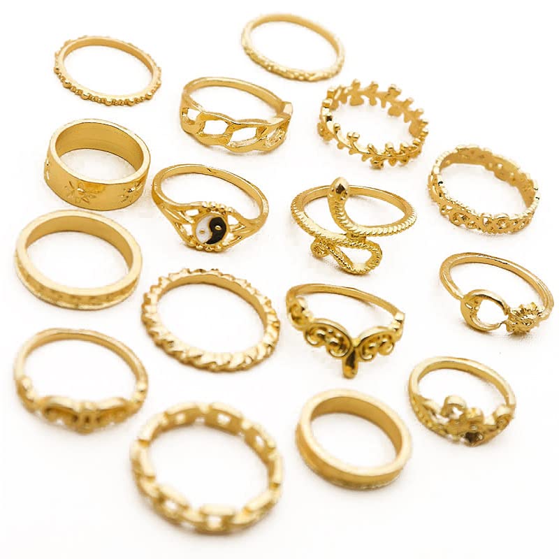 Gold Stackable Ring Sets Yin Yang Patterns Adjustable Alloy Finger Rings for Punk Boho & Daily Wedding Jewelry - color: Multicolor3