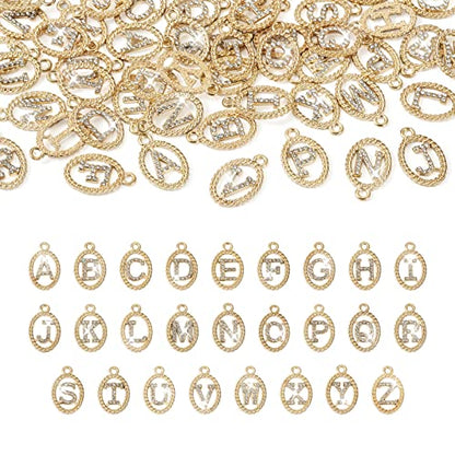 Craftdady Letter Charms Capital Pendants Mixed A-Z Initial Letter Number Charms DIY Bracelet Necklace Pendants for Jewelry Making, Gold, Antique Silver, Platinum - color: Golden + Crystal, Oval