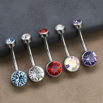 Titanium Floating Belly Button Rings 14G, ASTM F136 Implant-Grade Curved Barbell, Internal Thread with 6mm Teardrop Gems, Sparkle Navel Piercing Jewelry, 10mm/12mm Length - color: Silver-AB, size: 1/2"(12mm)
